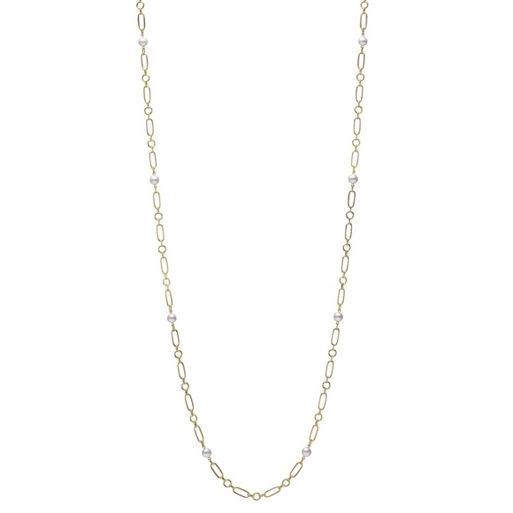 MIKIMOTO 18K Gold Pearl Paperclip Chain Necklace - Picture 4 of 9